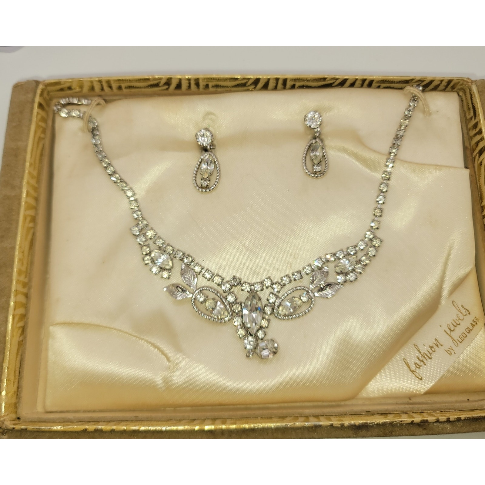 Vintage Leo Glass Rhinestone Necklace  Earrings Set From Jewels Of Fashion